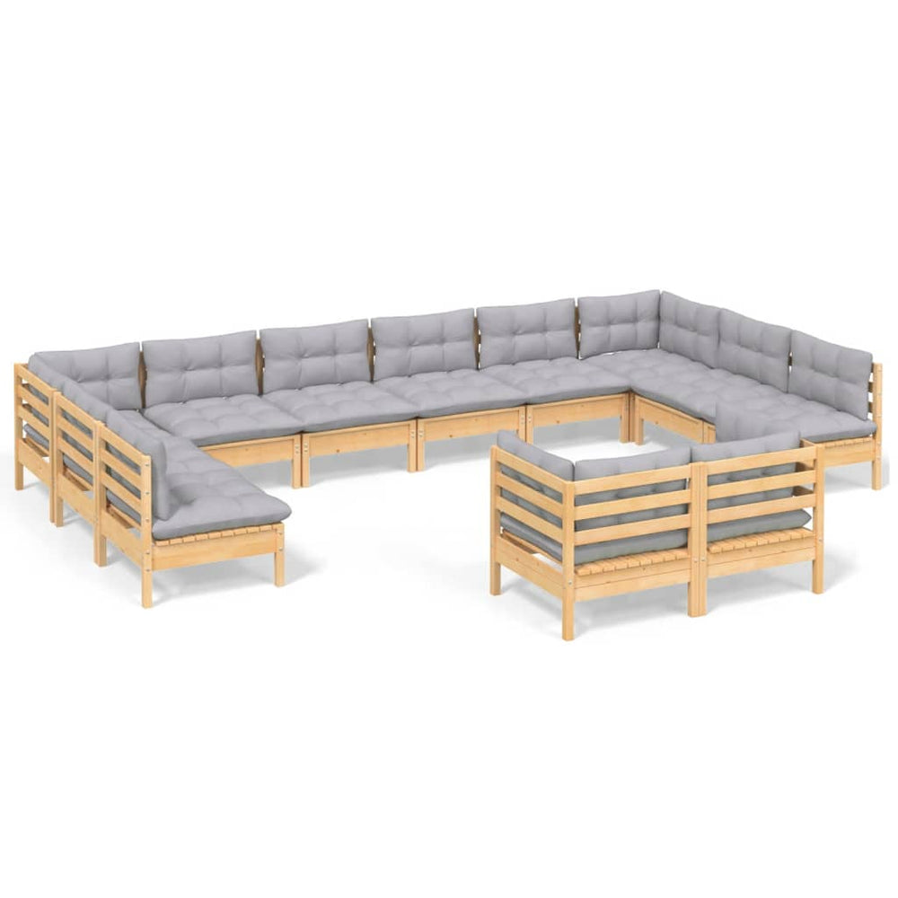 vidaXL Ensemble de salon de jardin 12 pcs avec coussins gris Bois de pin massif