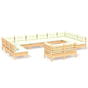 vidaXL Salon de jardin 12 pcs avec coussins crème Bois de pin massif