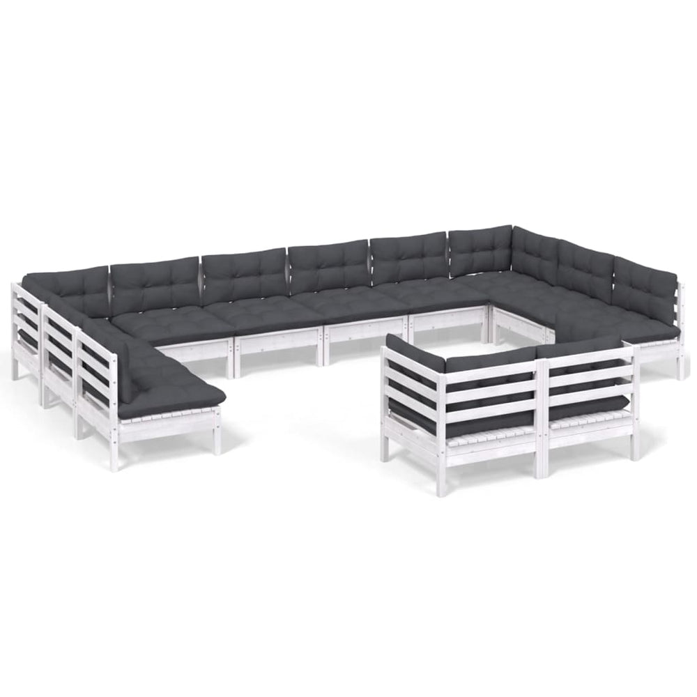 vidaXL Salon de jardin 12 pcs avec coussins Blanc Pin massif
