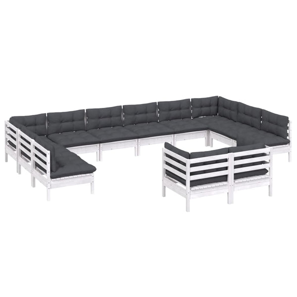 12-tlg. Garten-Lounge-Set mit Kissen Weiß Kiefer Massivholz
