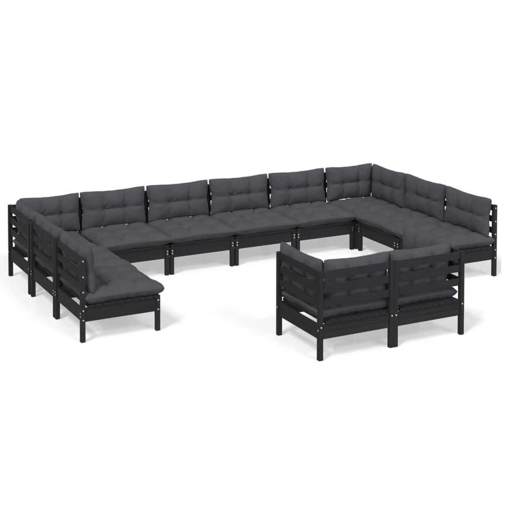 vidaXL Ensemble de salon de jardin 12 pcs avec coussins Noir Bois de pin massif