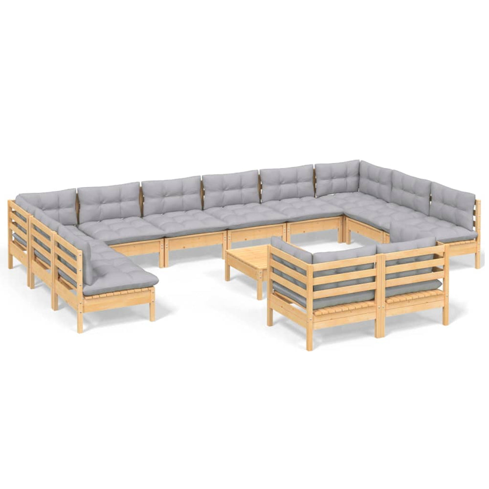 vidaXL Ensemble de jardin 13 pcs avec coussins gris Bois de pin