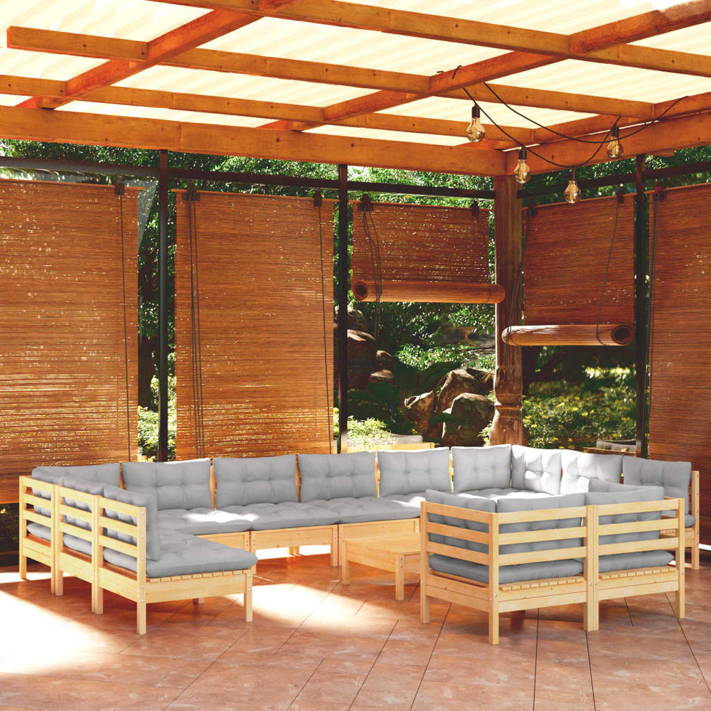 vidaXL Ensemble de jardin 13 pcs avec coussins gris Bois de pin