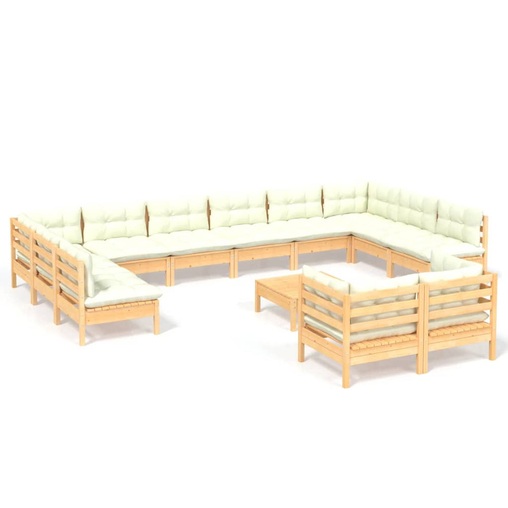 vidaXL Salon de jardin 13 pcs avec coussins crème en bois de pin
