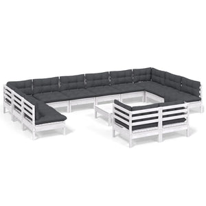13-tlg. Garten-Lounge-Set mit Kissen Weiß Kiefernholz
