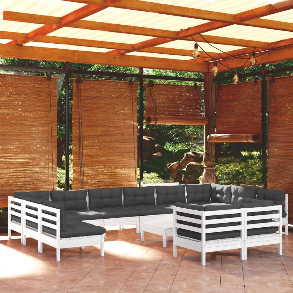 vidaXL Ensemble de jardin 13 pièces avec coussins Blanc Bois de pin