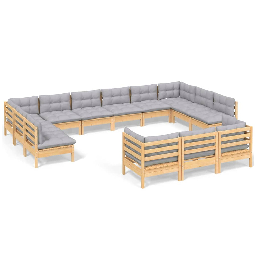 vidaXL Ensemble de jardin 13 pcs avec coussins gris Bois de pin