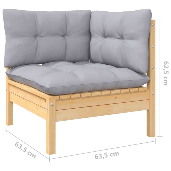 13-tlg. Garten-Lounge-Set mit Grauen Kissen Kiefernholz