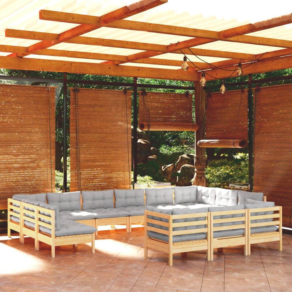 vidaXL Ensemble de jardin 13 pcs avec coussins gris Bois de pin