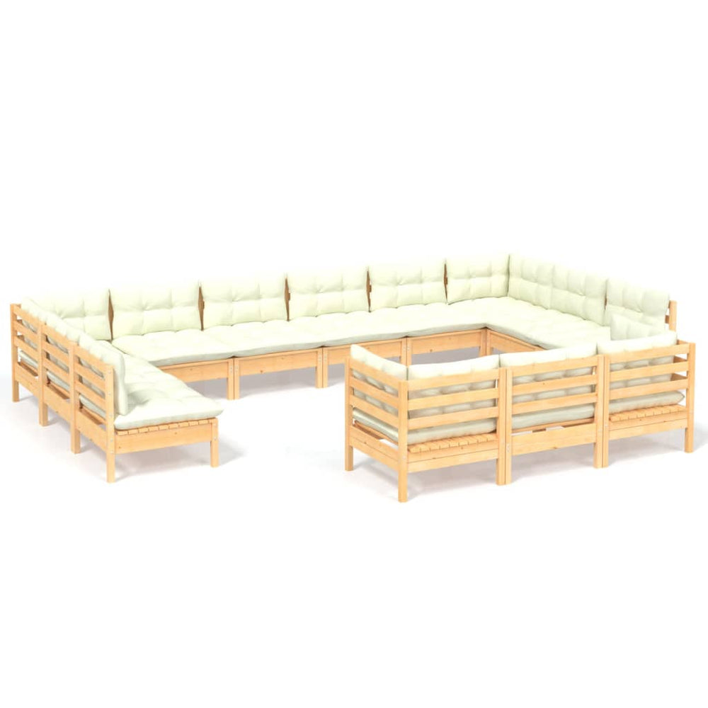 vidaXL Salon de jardin 13 pcs avec coussins crème en bois de pin