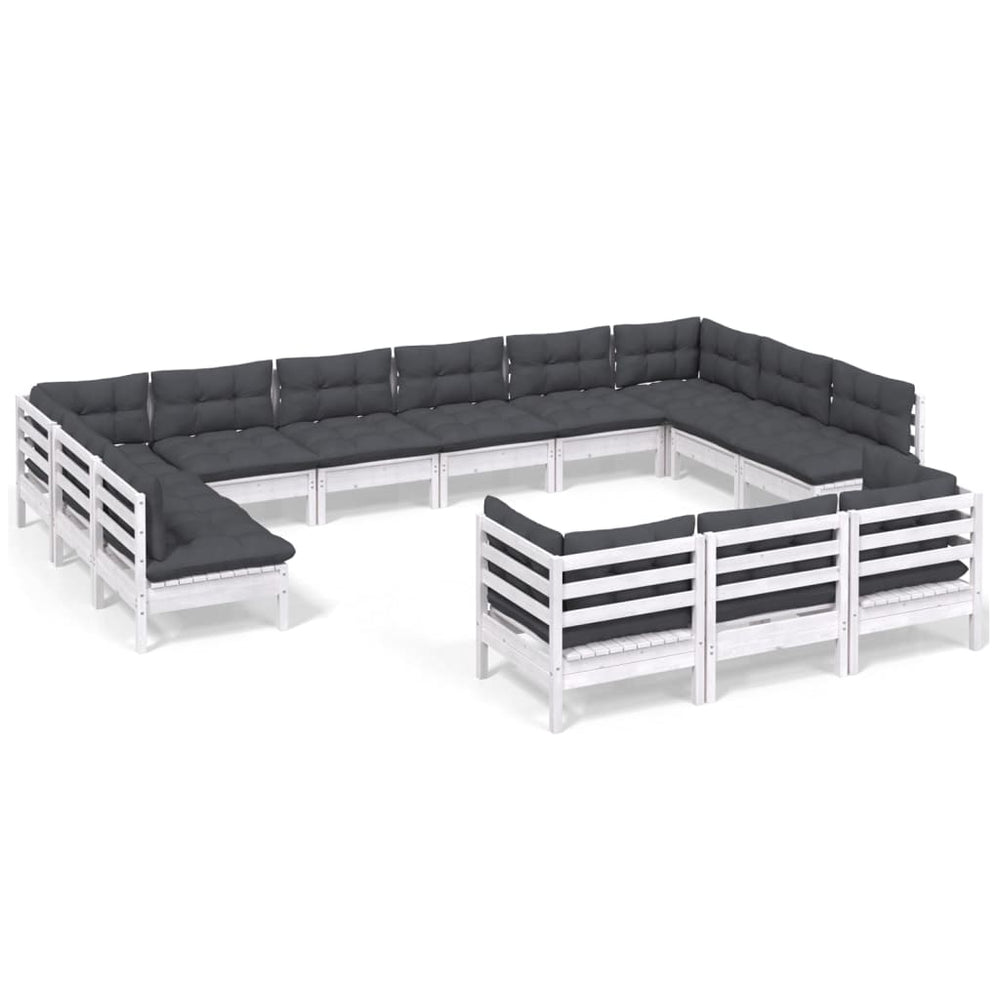 vidaXL Ensemble de jardin 13 pièces avec coussins Blanc Bois de pin