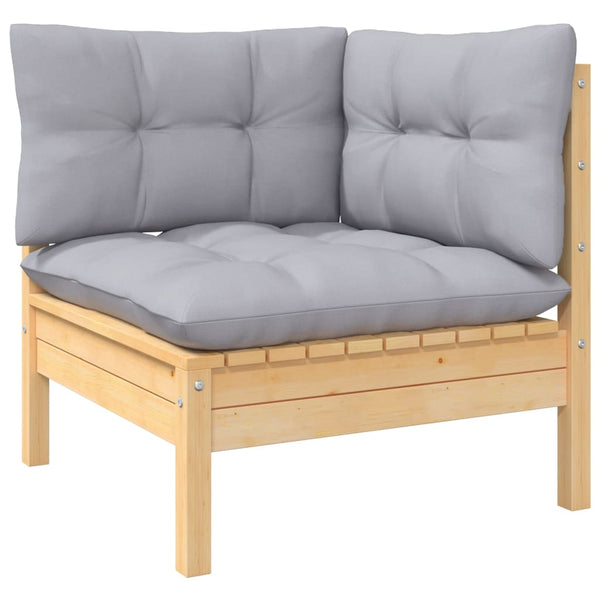 14-tlg. Garten-Lounge-Set mit Grauen Kissen Kiefernholz