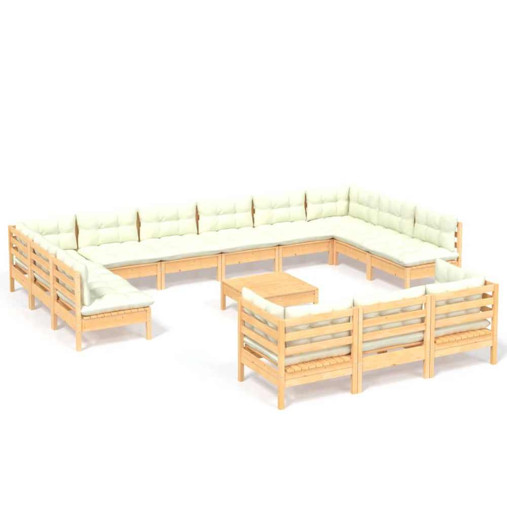 vidaXL Salon de jardin 14 pcs avec coussins crème en bois de pin