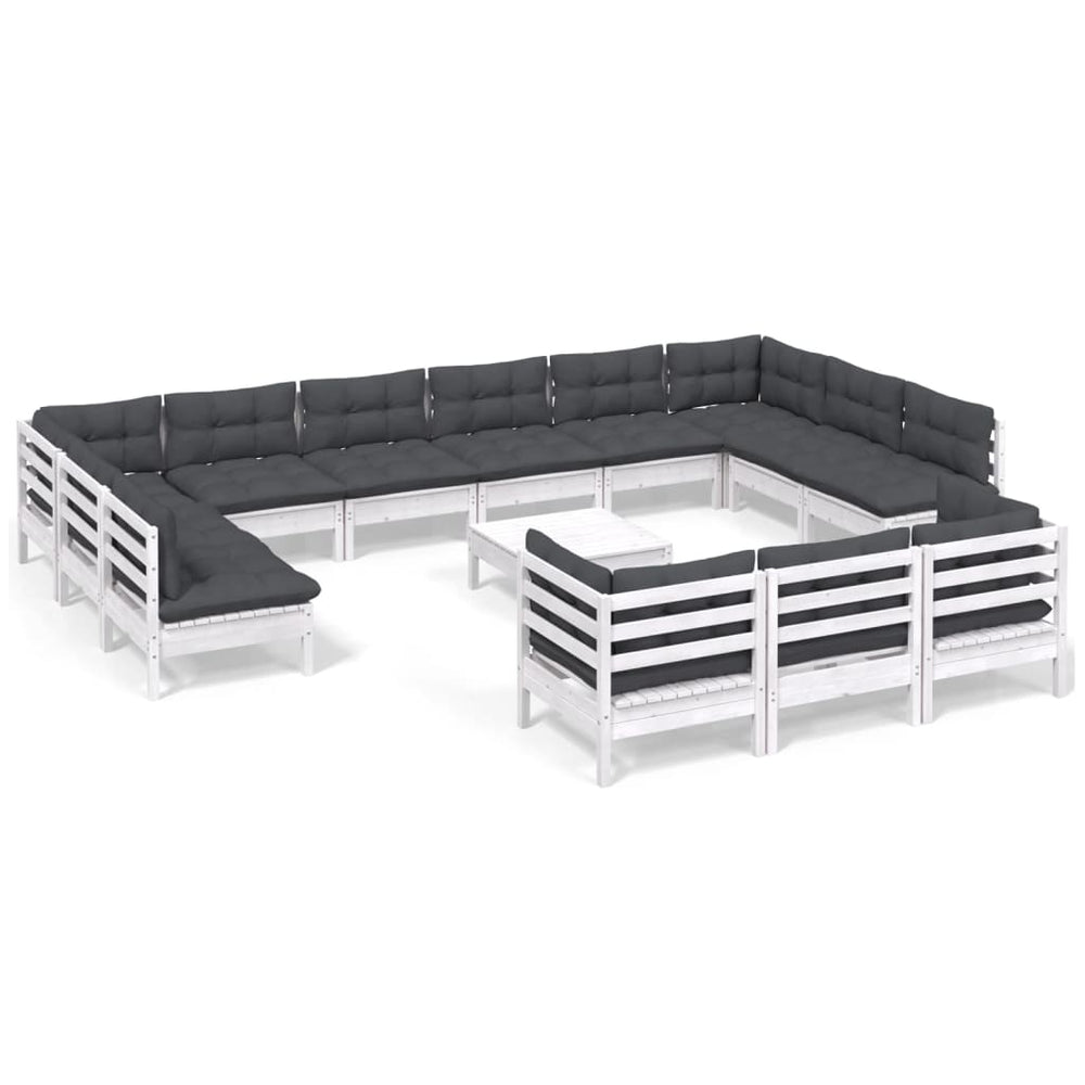 vidaXL Ensemble de mobilier de jardin 14 pcs avec coussins Blanc Bois de pin
