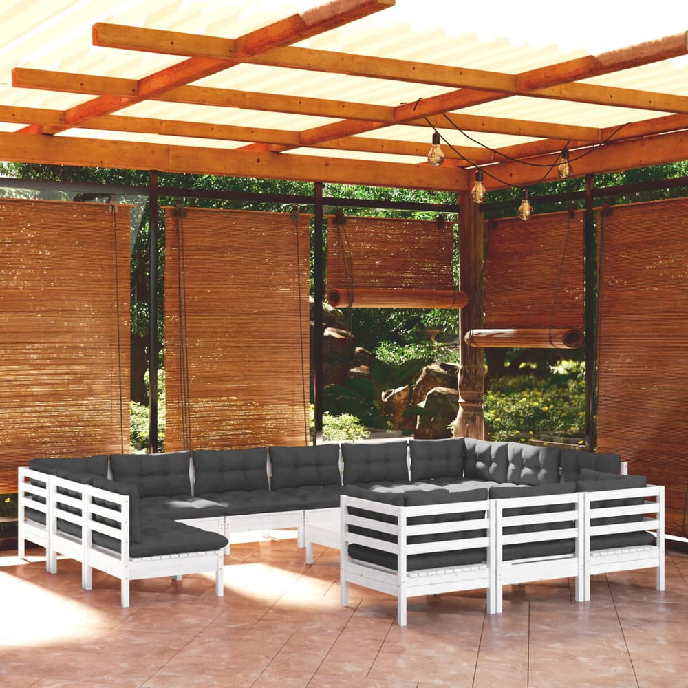 vidaXL Ensemble de mobilier de jardin 14 pcs avec coussins Blanc Bois de pin