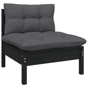 14-tlg. Garten-Lounge-Set mit Kissen Schwarz Kiefernholz