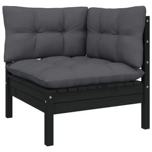 14-tlg. Garten-Lounge-Set mit Kissen Schwarz Kiefernholz