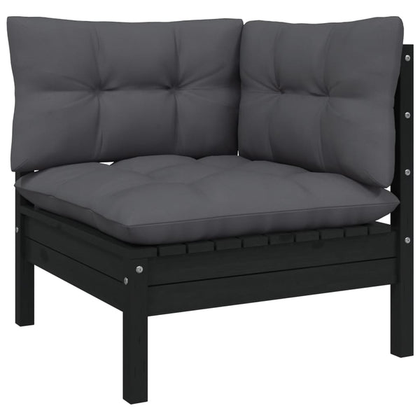 14-tlg. Garten-Lounge-Set mit Kissen Schwarz Kiefernholz