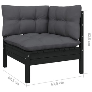 14-tlg. Garten-Lounge-Set mit Kissen Schwarz Kiefernholz