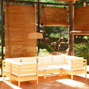 6-tlg. Garten-Lounge-Set mit Creme Kissen Kiefernholz