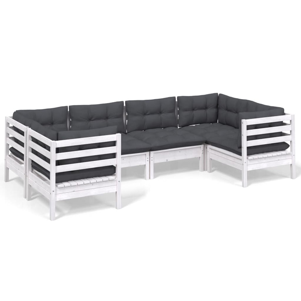 6-tlg. Garten-Lounge-Set mit Kissen Weiß Kiefernholz