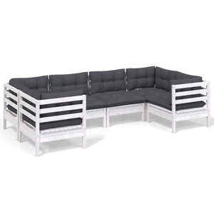 6-tlg. Garten-Lounge-Set mit Kissen Weiß Kiefernholz