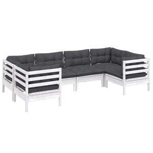 6-tlg. Garten-Lounge-Set mit Kissen Weiß Kiefernholz