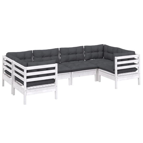 6-tlg. Garten-Lounge-Set mit Kissen Weiß Kiefernholz