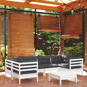 7-tlg. Garten-Lounge-Set mit Kissen Weiß Kiefernholz