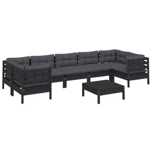 8-tlg. Garten-Lounge-Set mit Kissen Schwarz Kiefernholz