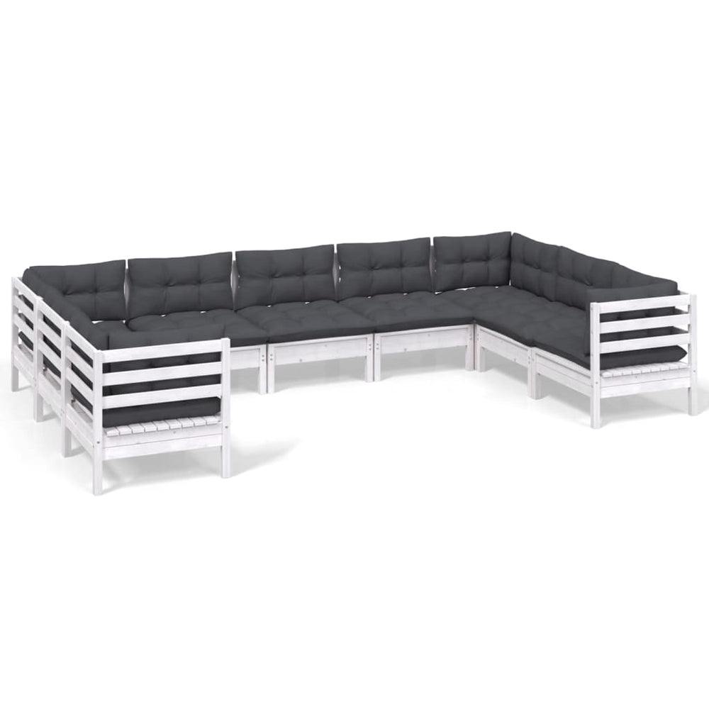 9-tlg. Garten-Lounge-Set mit Kissen Weiß Kiefernholz