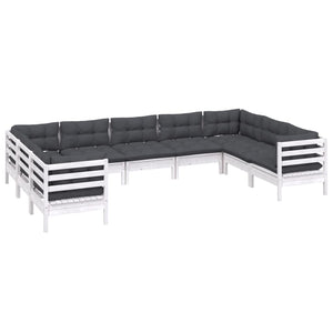 9-tlg. Garten-Lounge-Set mit Kissen Weiß Kiefernholz