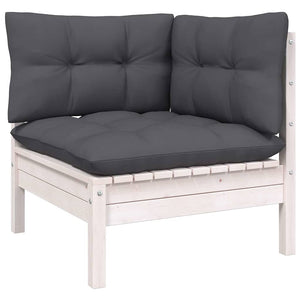 9-tlg. Garten-Lounge-Set mit Kissen Weiß Kiefernholz