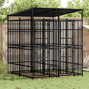 Outdoor-Hundezwinger mit Dach Stahl 3,69 m²