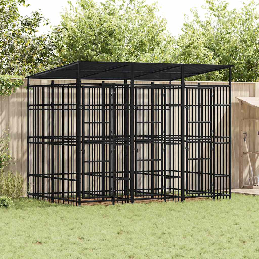 Outdoor-Hundezwinger mit Dach Stahl 5,53 m²