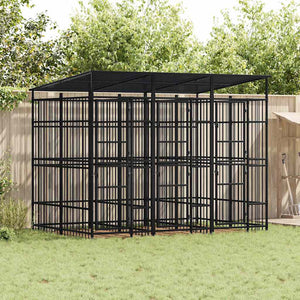 Outdoor-Hundezwinger mit Dach Stahl 5,53 m²