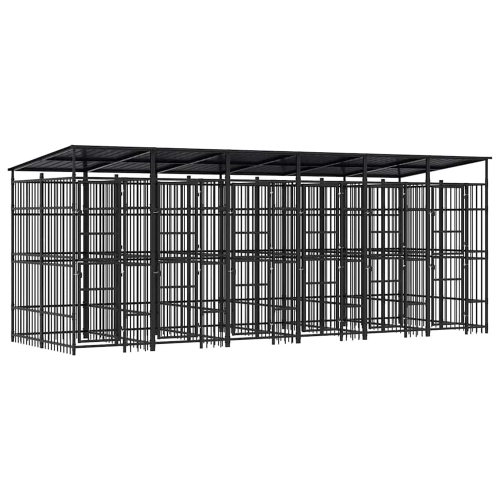 Outdoor-Hundezwinger mit Dach Stahl 11,06 m²
