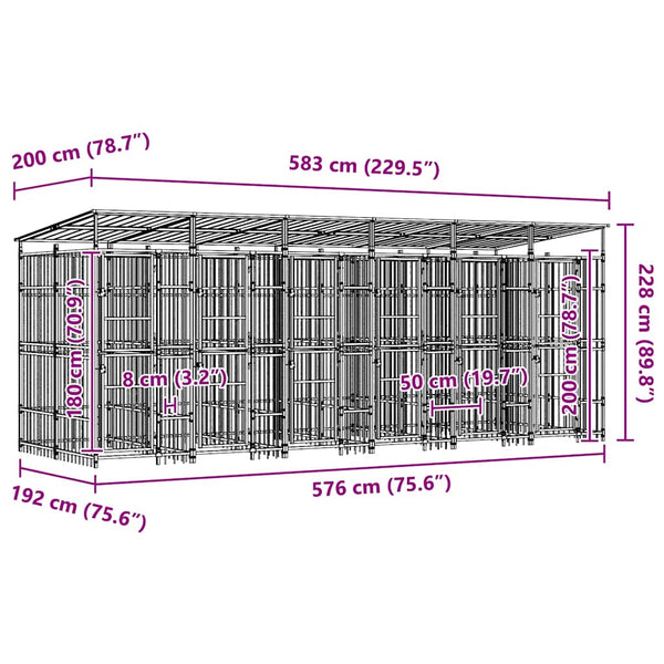 Outdoor-Hundezwinger mit Dach Stahl 11,06 m²