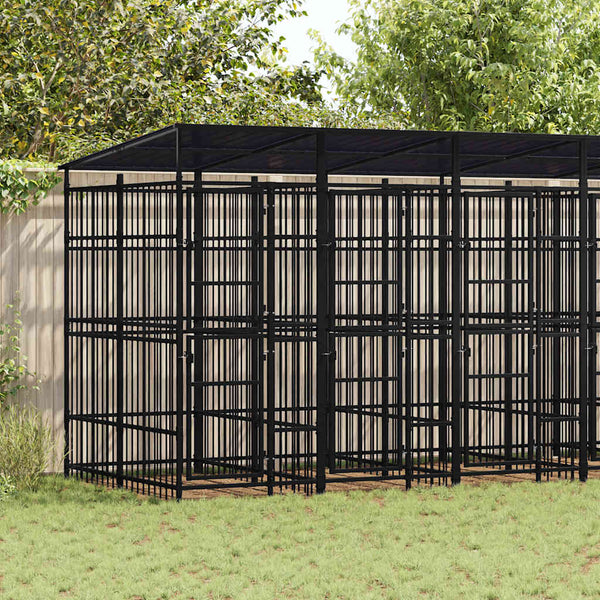 Outdoor-Hundezwinger mit Dach Stahl 11,06 m²