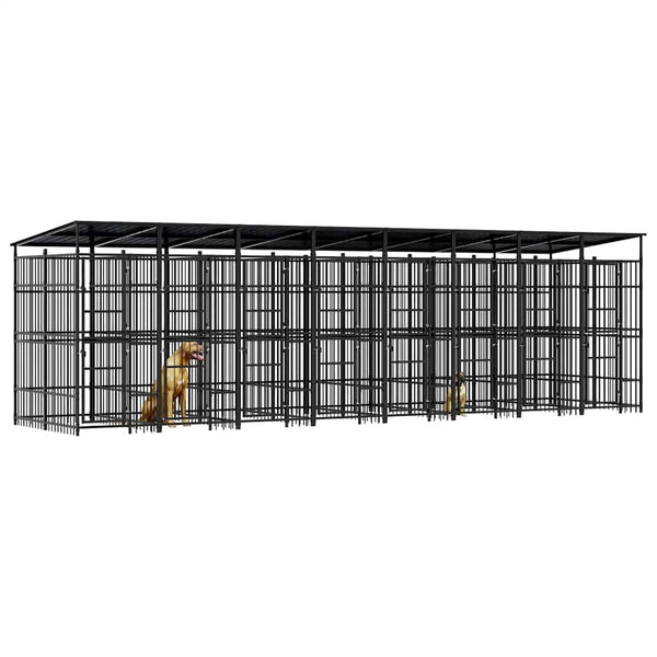 Outdoor-Hundezwinger mit Dach Stahl 14,75 m²