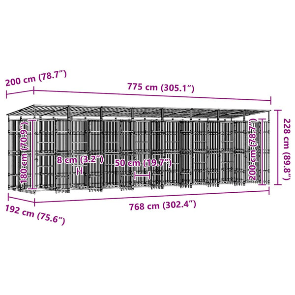 Outdoor-Hundezwinger mit Dach Stahl 14,75 m²