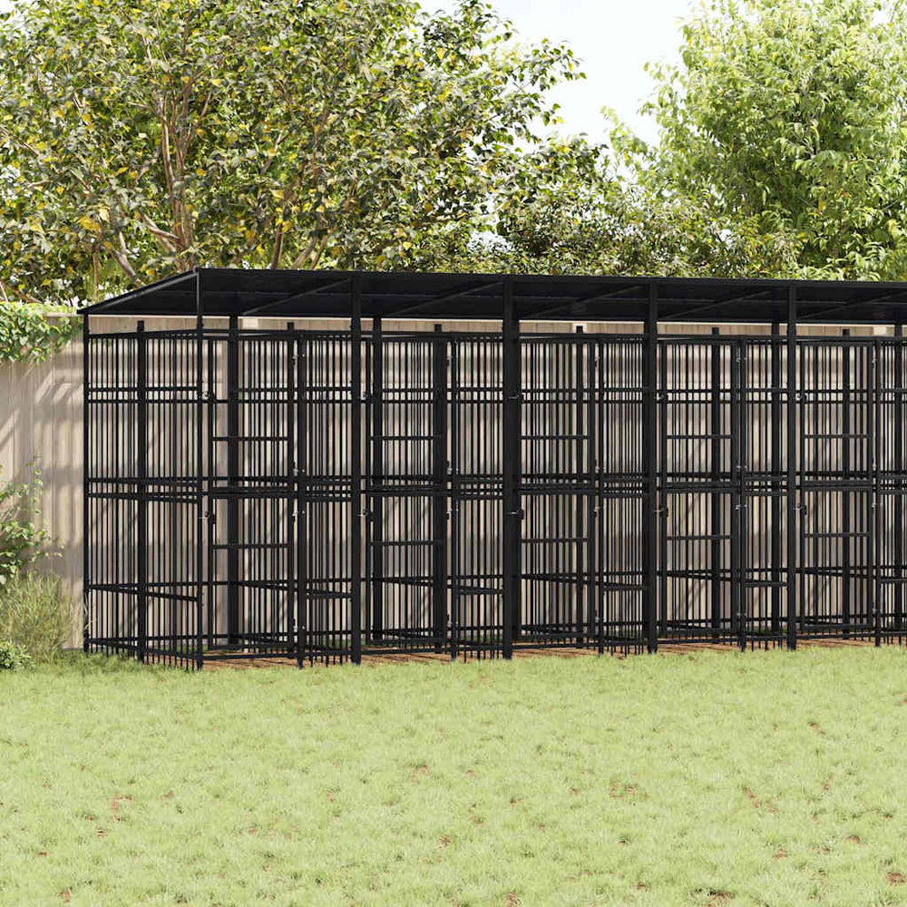 Outdoor-Hundezwinger mit Dach Stahl 18,43 m²