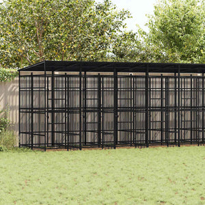 Outdoor-Hundezwinger mit Dach Stahl 18,43 m²