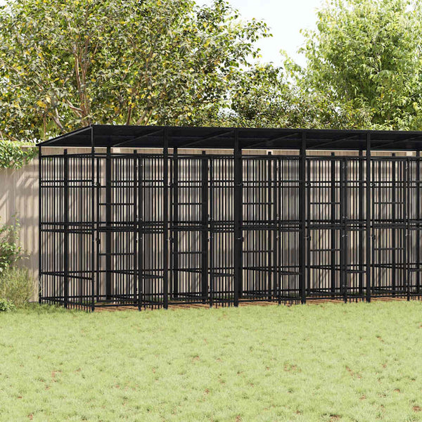 Outdoor-Hundezwinger mit Dach Stahl 18,43 m²