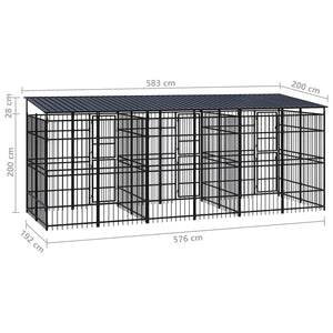 Outdoor-Hundezwinger mit Dach Stahl 11,06 m²