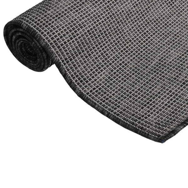Grauer Outdoor-Teppich, Flachgewebe, 80x250 cm