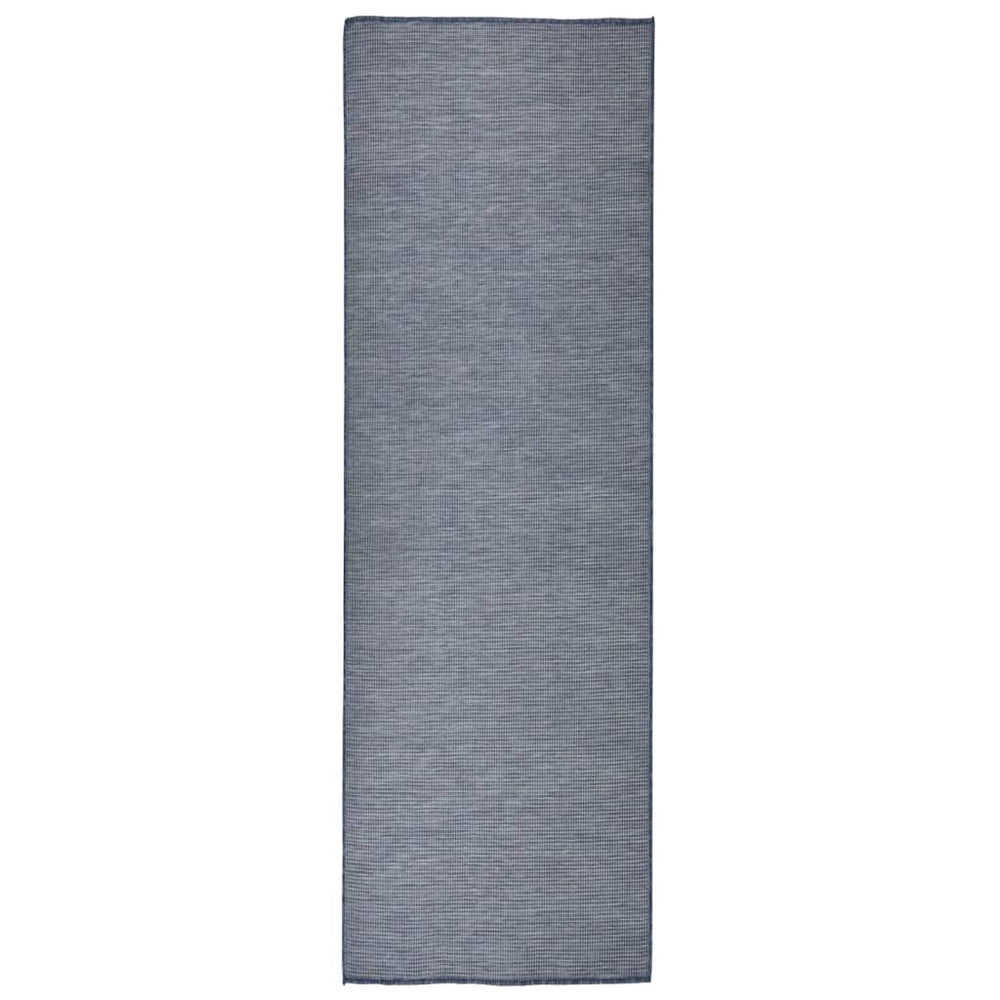 Blauer Outdoor-Teppich, Flachgewebe, 80x250 cm