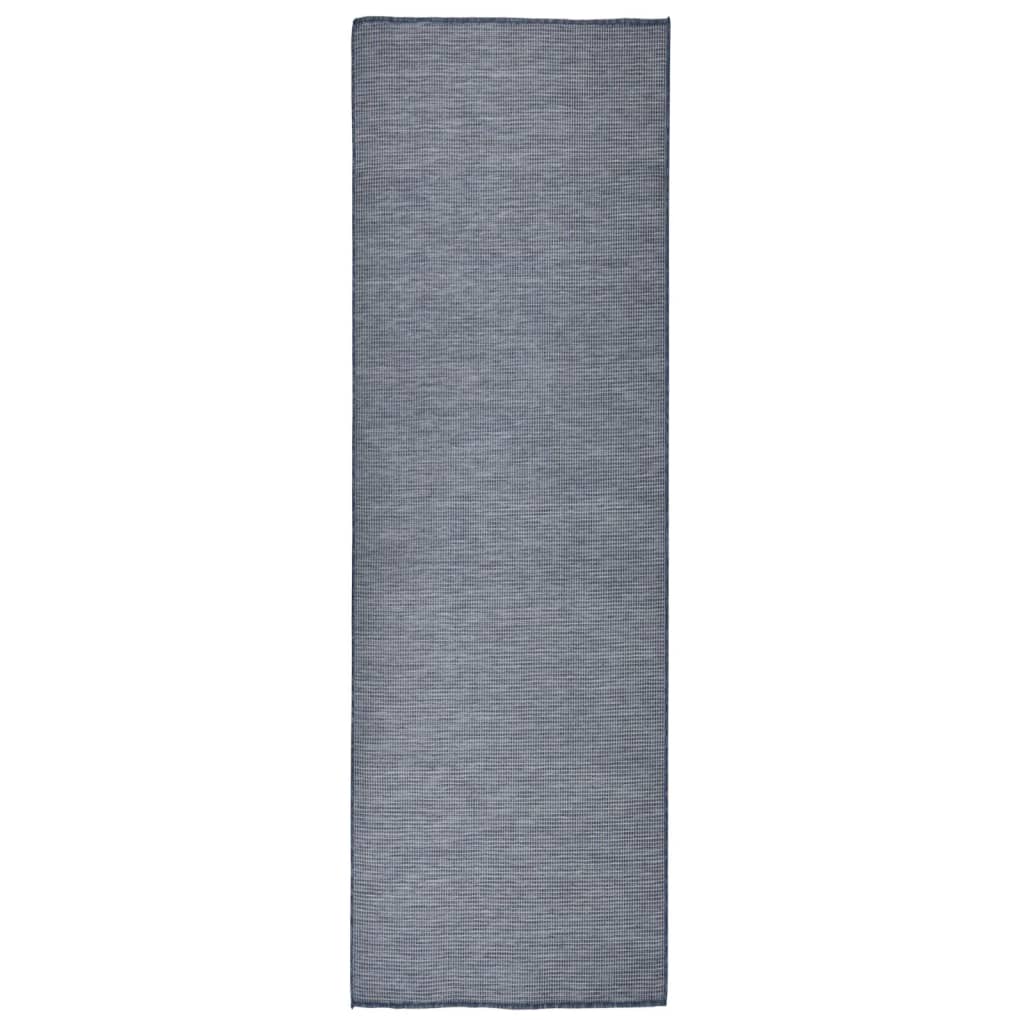 Blauer Outdoor-Teppich, Flachgewebe, 80x250 cm
