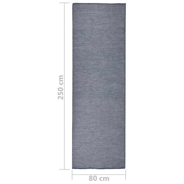 Blauer Outdoor-Teppich, Flachgewebe, 80x250 cm