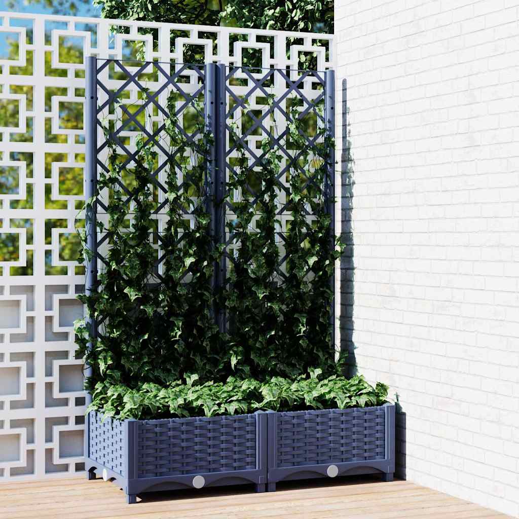 Garten-Pflanzgefäß mit Spalier Blaugrau 80 x 40 x 121,5 cm PP